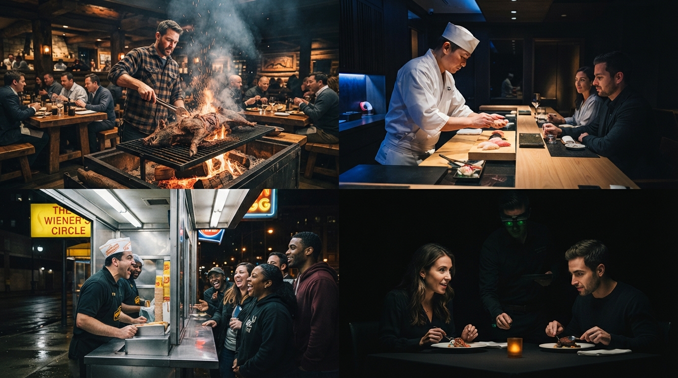 Editorial illustration for Four of Chicago's Most Unique Themed Dining Experiences, Compared